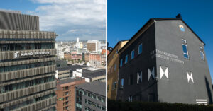 två ihopklippta bilder på byggnader